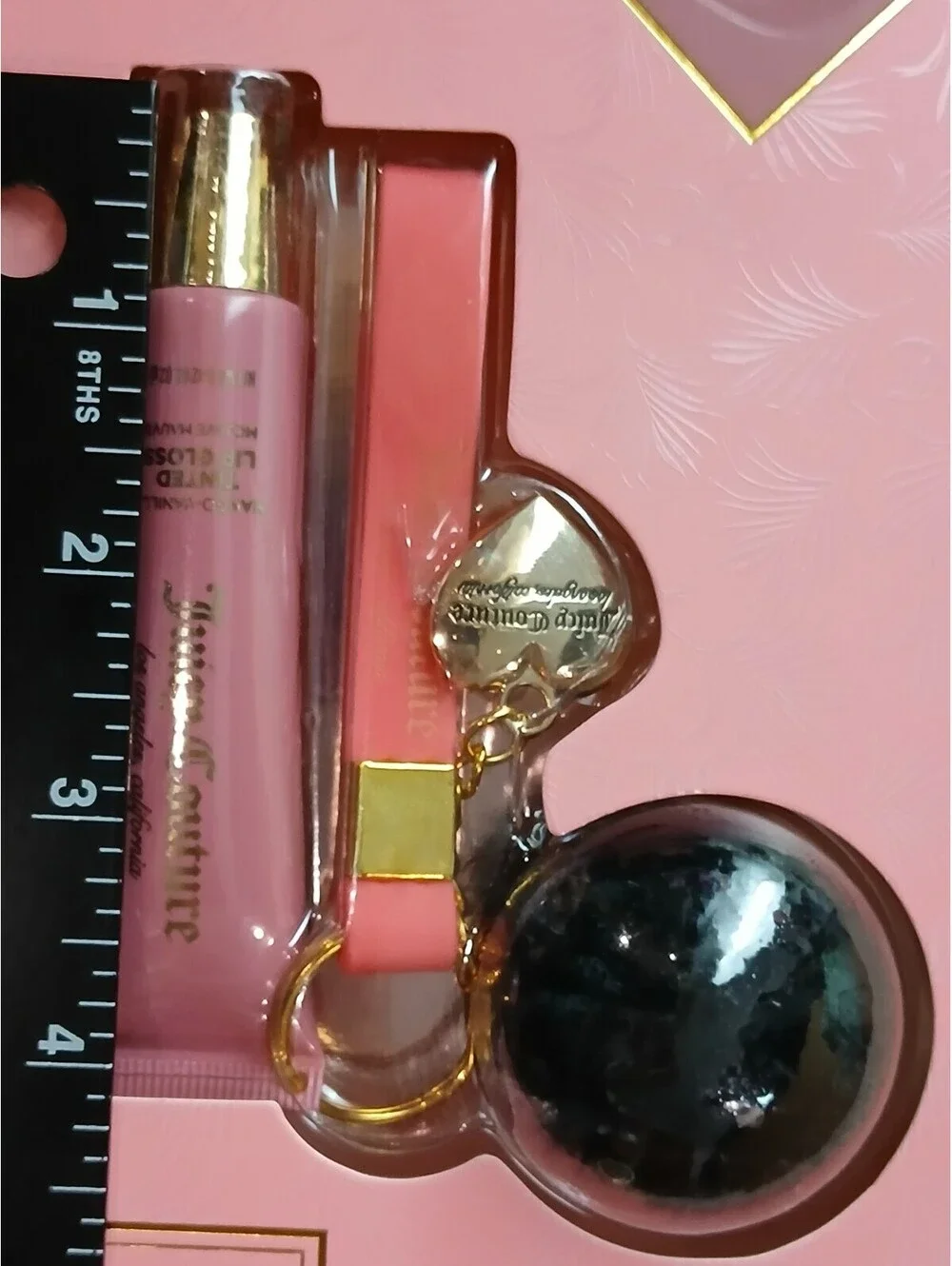 Juicy Couture Glow On The Go Lip Gloss Set Keychain Pom Pom Charm NWT